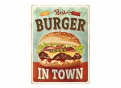 Plakkaat Best Burger In Town 40x30cm - metaal - meerkleurig- Andere Wanddecoratie