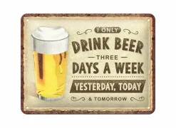 Plakkaat Drink Beer 15x20cm - metaal - meerkleurig- Andere Wanddecoratie