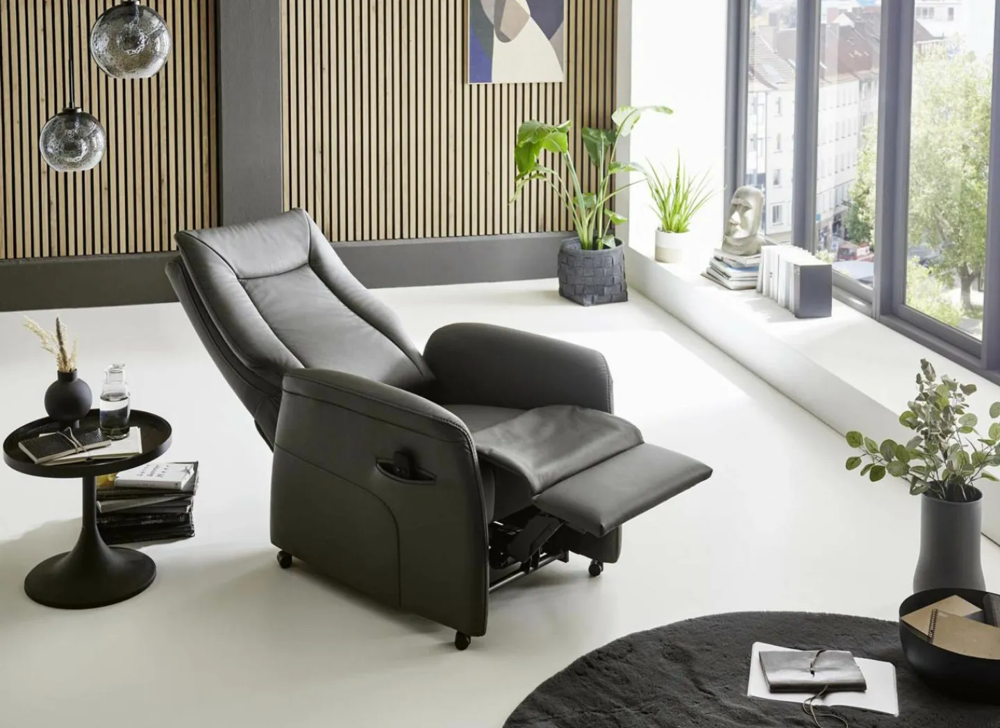 Relaxzetel Hukla elektrisch - leder - antraciet met 2 motoren & extra lange beensteun- Relaxzetels