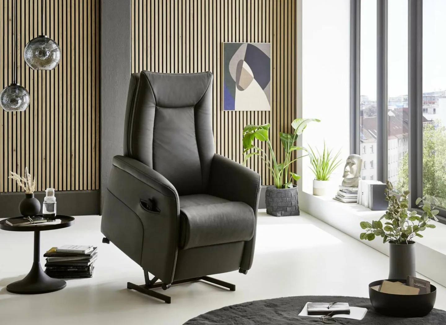 Relaxzetel Hukla elektrisch - leder - antraciet met 2 motoren & extra lange beensteun- Relaxzetels