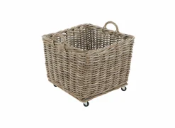 Rieten mand op wieltjes, 64x64x47cm- Opbergmanden|Herfstdecoratie