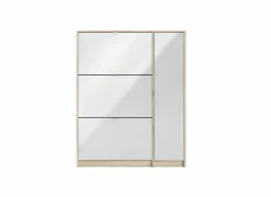 Schoenenkasten|Schoenenkast Bright 102x24x125cm - decor - eik & wit hoogglans