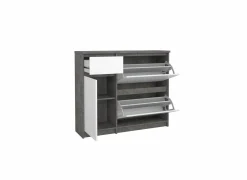 Schoenenkast Naia 109x32x93cm - decor - beton & wit hoogglans- Schoenenkasten