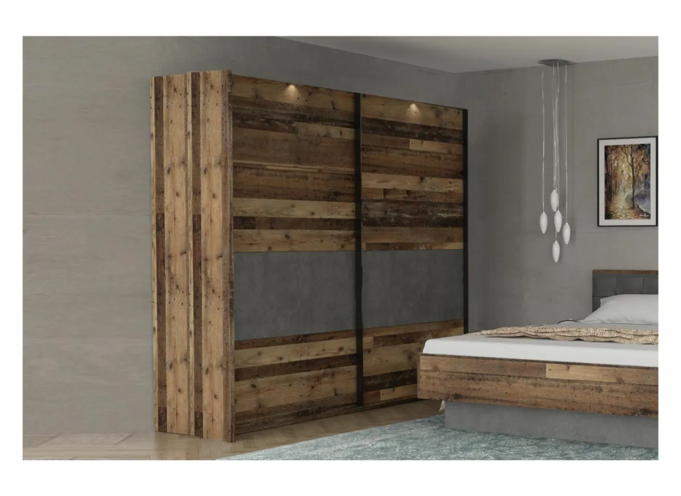 Schuifdeurkast|Schuifdeurkast|Schuifdeurkast Clif 220cm - decor - old wood & beton