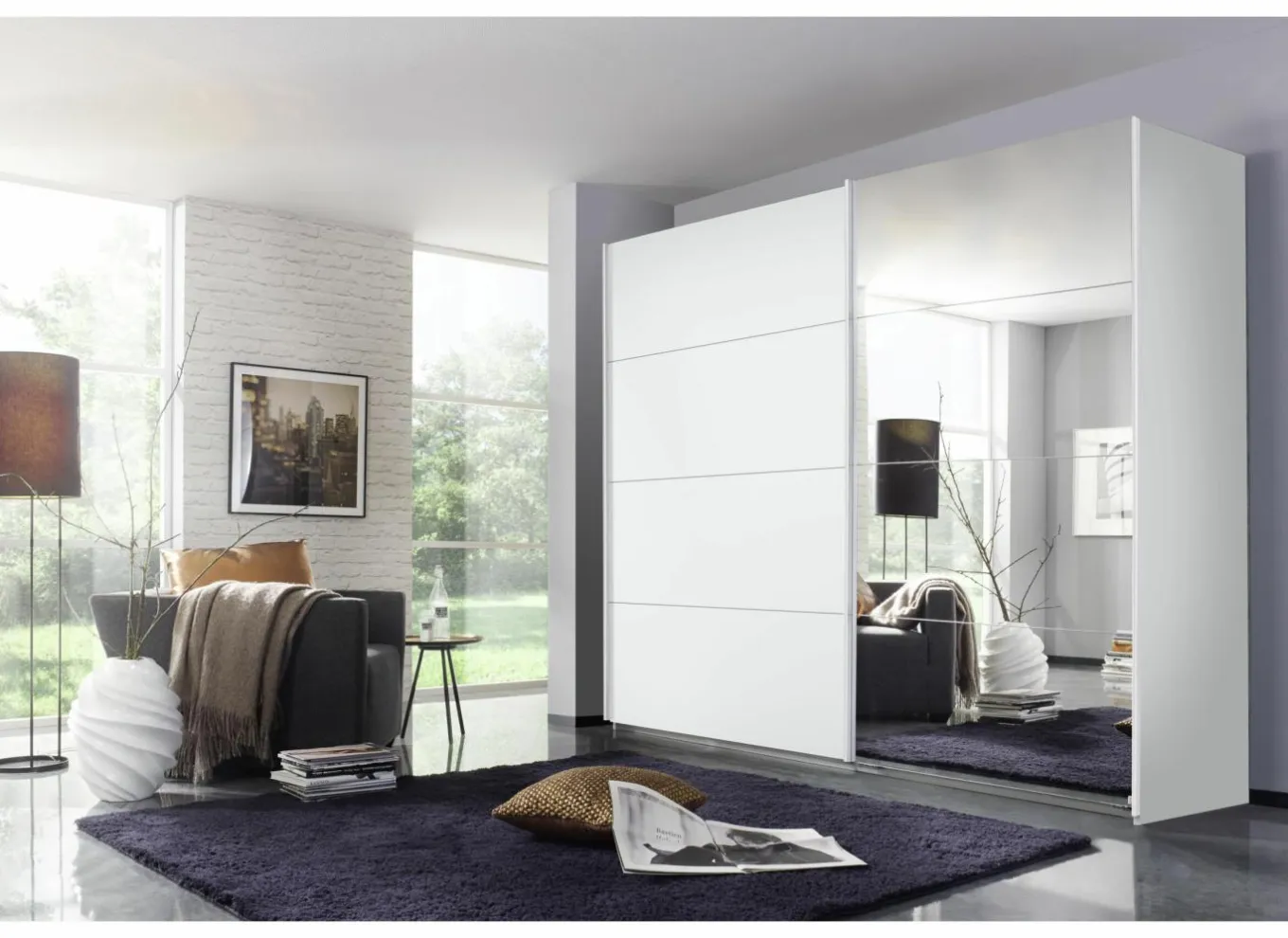 Schuifdeurkast|Schuifdeurkast|Schuifdeurkast 181cm - decor - wit