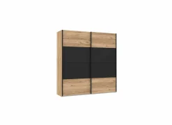 Schuifdeurkast|Schuifdeurkast|Schuifdeurkast Dalate 200cm - decor - kastanje eik & mat zwart