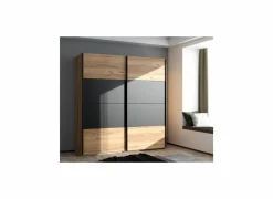 Schuifdeurkast|Schuifdeurkast|Schuifdeurkast Dalate 200cm - decor - kastanje eik & mat zwart