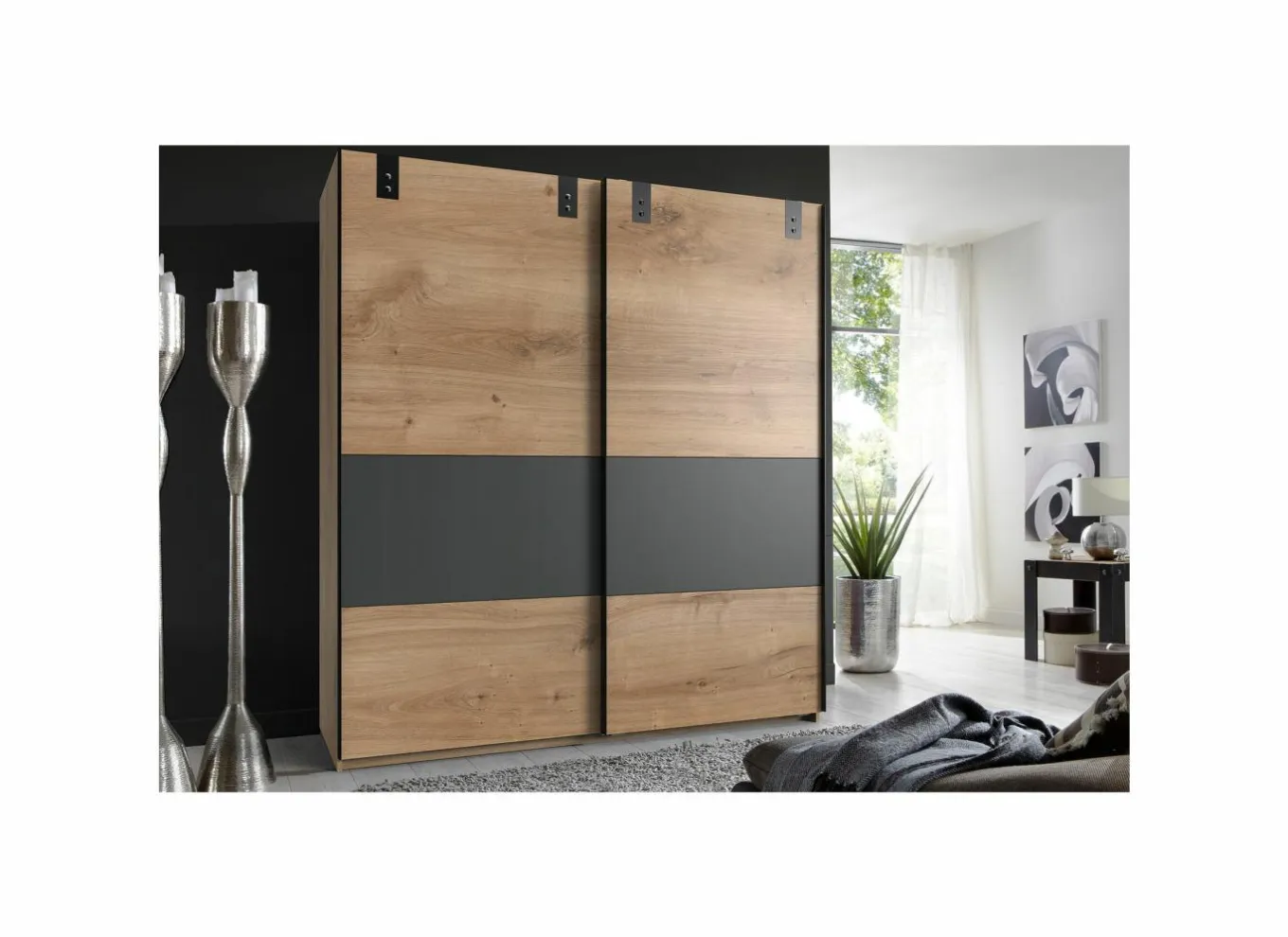 Schuifdeurkast|Schuifdeurkast|Schuifdeurkast Dublin 135cm - decor - grafiet