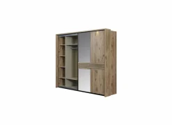 Schuifdeurkast Tanya 251cm - decor - canyon oak & zwart- Schuifdeurkast|Schuifdeurkast
