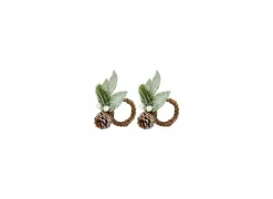 Servettenhouders|Kerstdecoratie|Servetring Sneeuw Ø10cm - kunststof - groen & bruin - set van 2