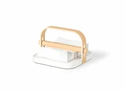 Umbra Servettenhouder Bellewood 23x20cm - kunststof & hout massief - wit & naturel- Servettenhouders