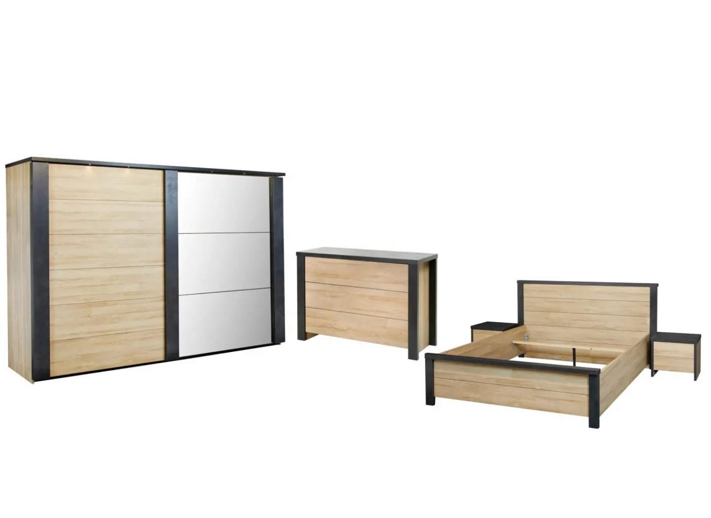 Slaapkamer Phaedra met bed 180x200cm - kleerkast 280cm - commode 120cm en 2 nachtkastjes- Complete Slaapkamers