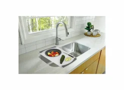 Snijplanken|Snijplank met opvouwbare zeef 28,5x50cm - kunststof - wit/grijs