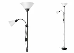 Brilliant Andere Vloerlampen|Leeslampen|Staande lamp met leeslamp Spari H180cm E27 & E14 - aluminium & kunststof - zwart & wit glas