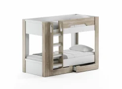Stapelbed Evora 90x200cm - decor - ivory oak & wit met opbergruimte- Stapelbedden|Stapelbedden