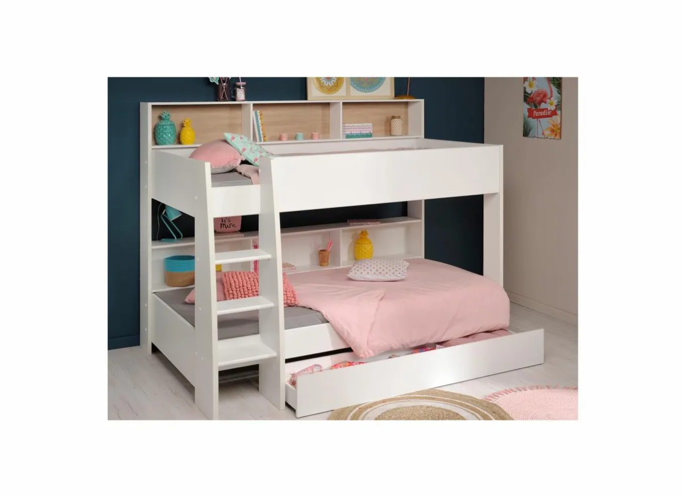 Stapelbedden|Stapelbedden|Stapelbed Leo 90x200cm - decor - wit met bodems