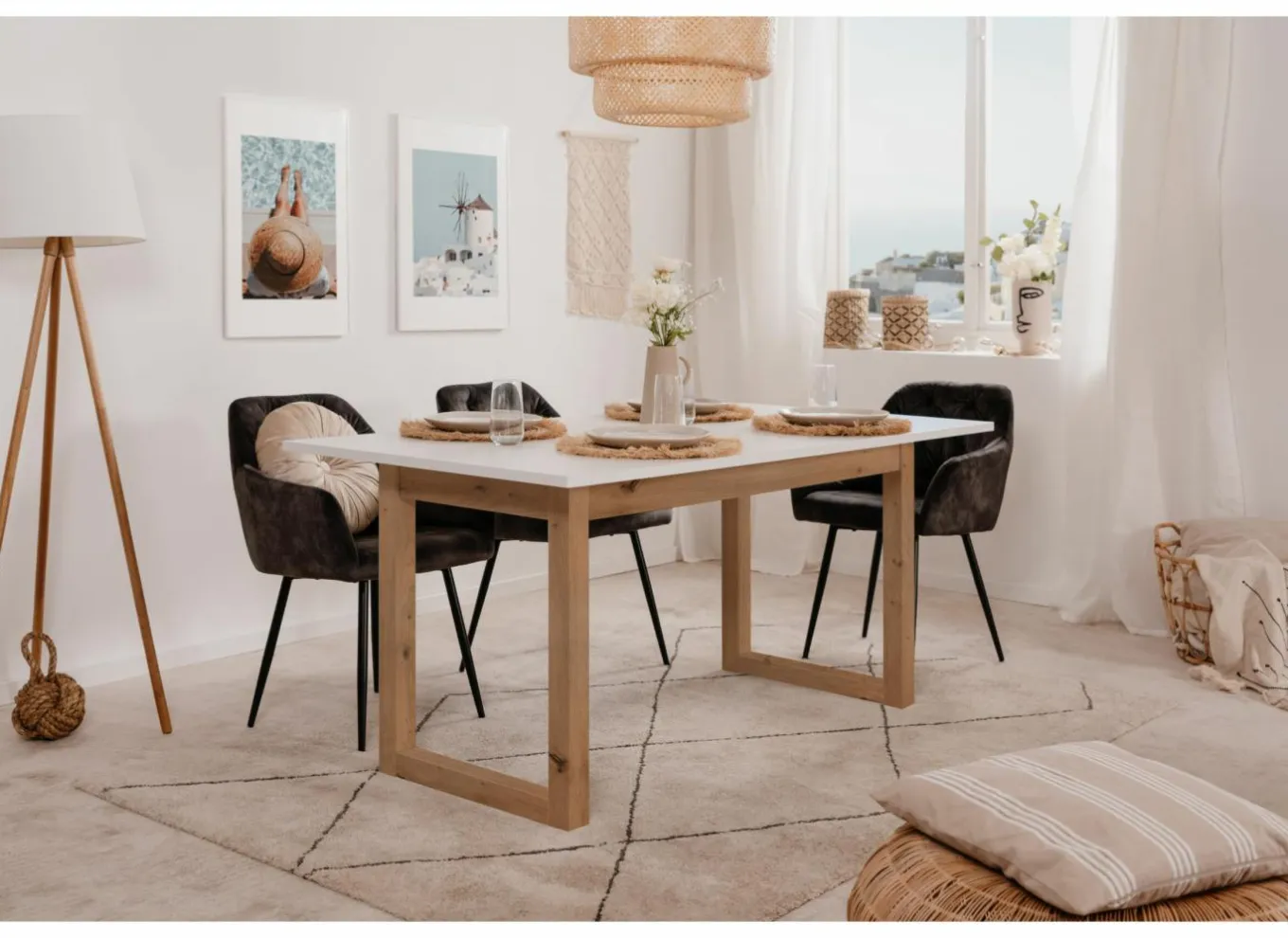 Eettafels|Tafel Denver 160/200x90cm - decor - wit & artisanale eik