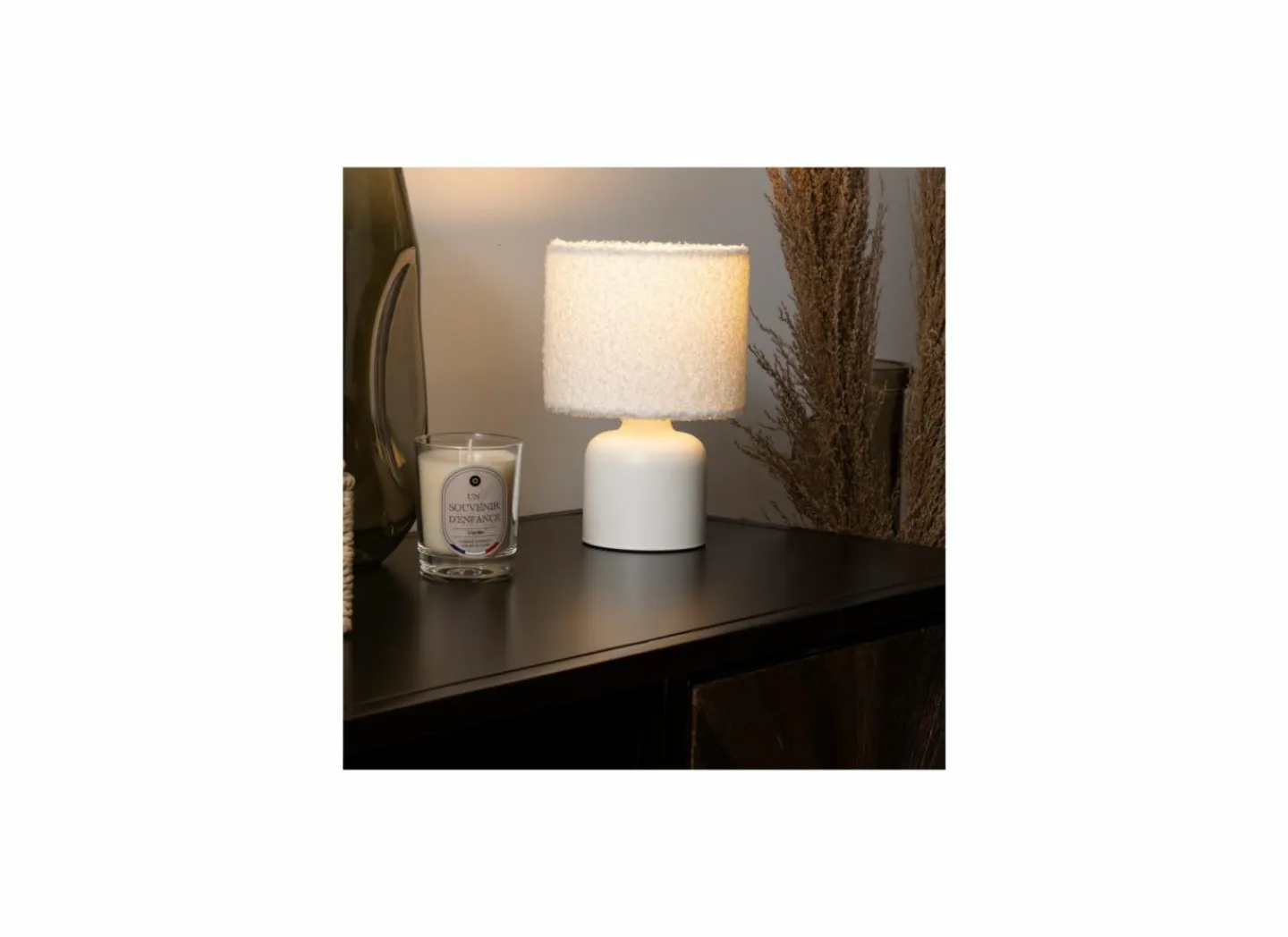 Tafellamp Bona E14 H22cm - PVC & bouclé - wit- Tafellampen