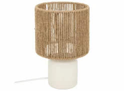 Tafellamp Koby Ø16xH24cm E14 - stoneware & jute - wit & naturel- Tafellampen