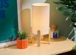 Tafellamp Rafa Ø18xH37cm - hevea & PVC - beige & naturel- Tafellampen