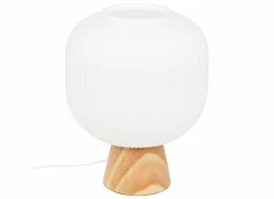 Tafellamp Travis Ø20xH25cm - glas & dennenhout - wit & naturel- Tafellampen