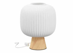 Tafellamp Travis Ø20xH25cm - glas & dennenhout - wit & naturel- Tafellampen