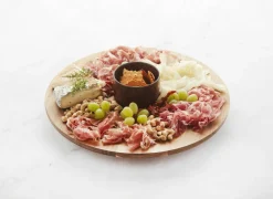 Hapjes|Tapasplank Sharing Ø40cm - acacia & keramiek - naturel & vintage marroon