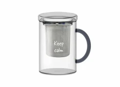 Theeglas Keep Calm 42cl - glas & RVS - transparant & blauw- Koffietassen|Koffietassen