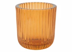 Cosy & Trendy Theelichthouder Ribs Ø9x9cm - glas - amber- Kaars & Houder