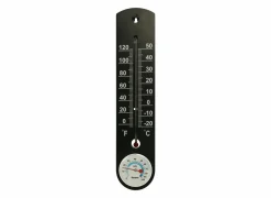 Decoratieve Accessoires|Thermometer met hygrometer H25cm - plastiek & glas - zwart