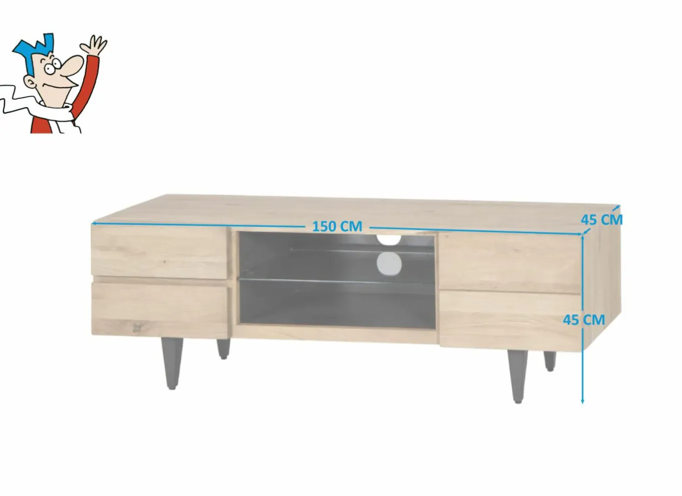 Tv-Meubels|Tv-Meubels|Tv-meubel Palacio 150cm - eik massief & decor - naturel