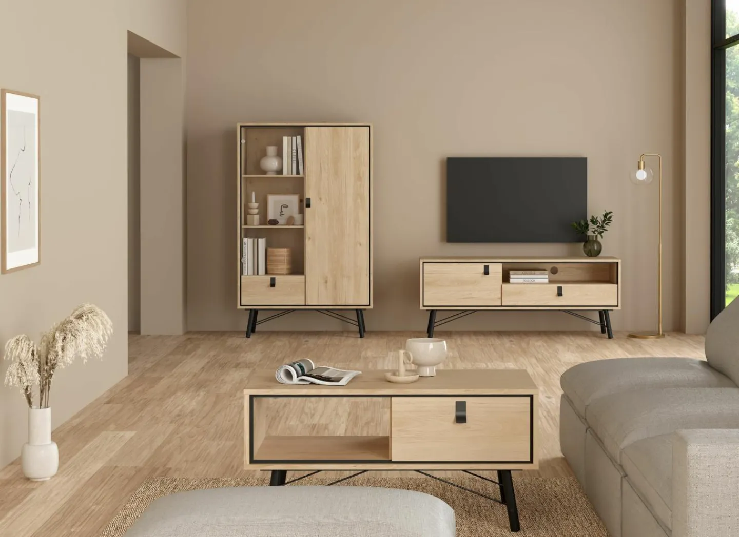 Tv-meubel Ry 151cm - decor - bruin & zwart- Tv-Meubels|Tv-Meubels