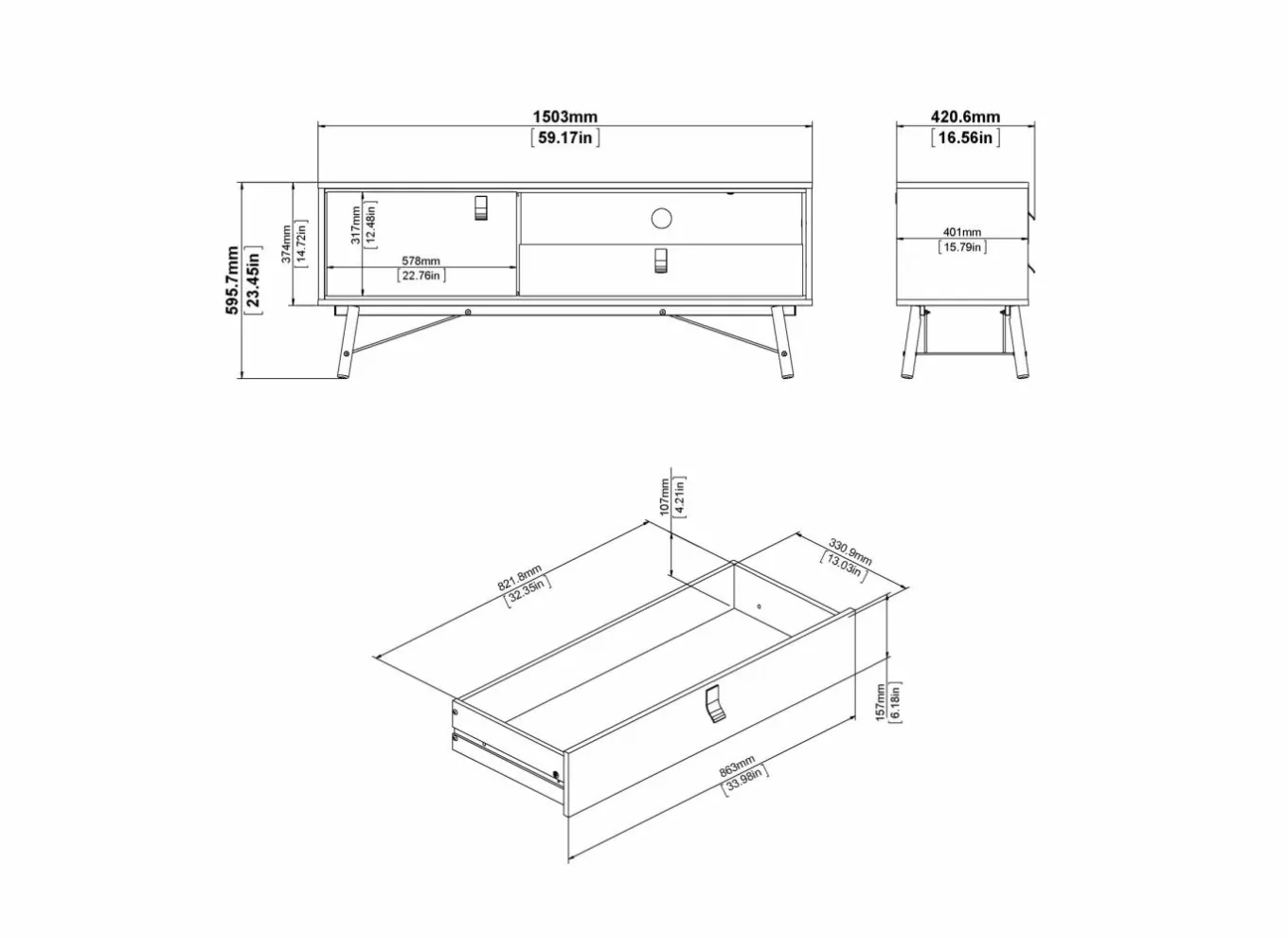 Tv-Meubels|Tv-Meubels|Tv-meubel Ry 151cm - decor - mat zwart & okkernoot