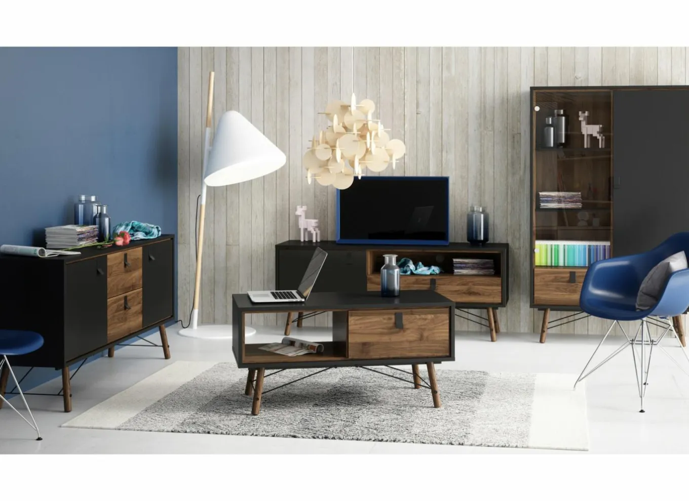 Tv-Meubels|Tv-Meubels|Tv-meubel Ry 151cm - decor - mat zwart & okkernoot