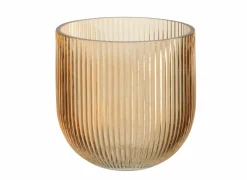 J line Vazen & Bloempotten|Vazen & Bloempotten|Vaas Gestreept  Ø15,3x15cm - glas - caramel