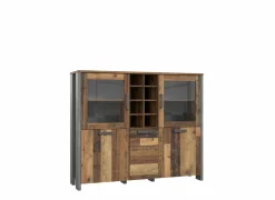 Vitrinekast Clif 151cm - decor - old wood & beton- Vitrinekasten|Vitrinekasten