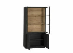 Vitrinekasten|Vitrinekasten|Vitrinekast Mauri 116,5cm - eik massief - zwart met verlichting