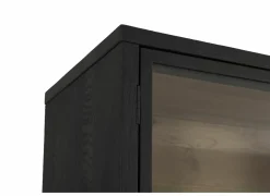 Vitrinekasten|Vitrinekasten|Vitrinekast Mauri 116,5cm - eik massief - zwart met verlichting