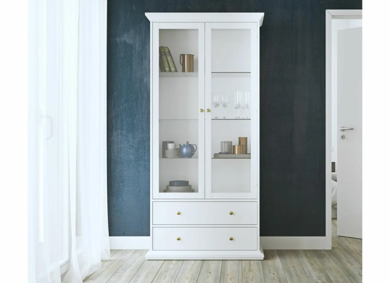 Vitrinekasten|Vitrinekasten|Vitrinekast Paris 96cm - decor - wit