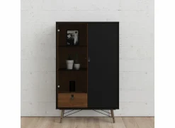 Vitrinekast Ry 102cm - decor - mat zwart & okkernoot- Vitrinekasten|Vitrinekasten