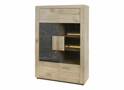 Vitrinekast Sacha 120cm - melamine - canyon oak & marble- Vitrinekasten|Vitrinekasten