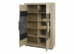 Vitrinekast Sacha 120cm - melamine - canyon oak & marble- Vitrinekasten|Vitrinekasten