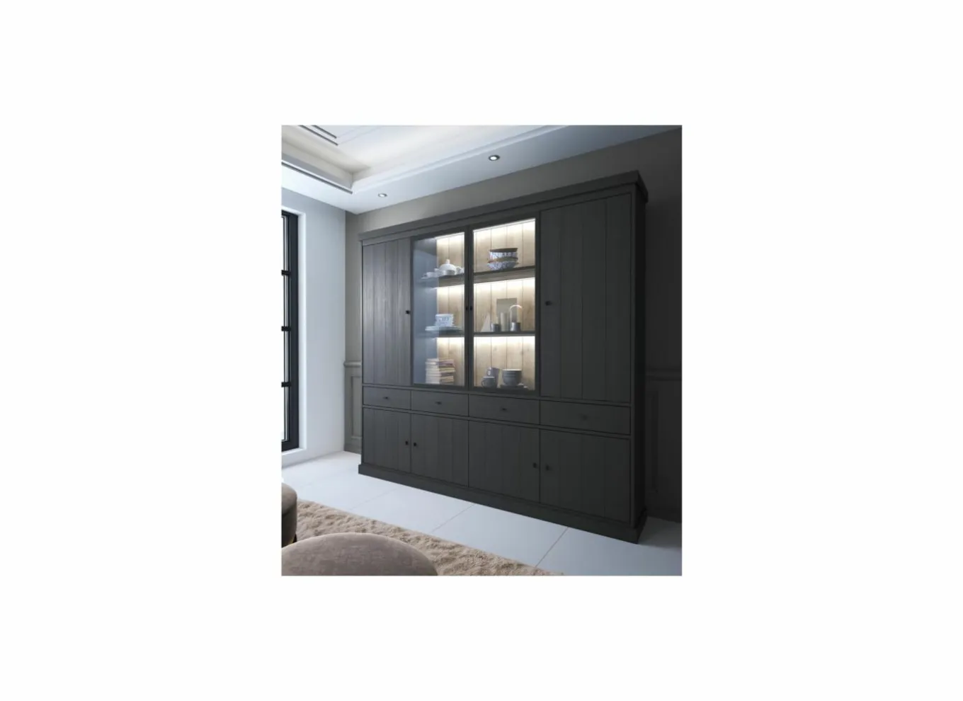 Vitrinekasten|Vitrinekasten|Vitrinekast Valencia 240cm - melamine - zwarte eik