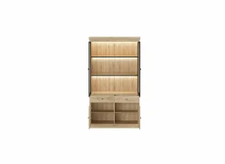 Vitrinekast Valencia 124cm - melamine - lichte eik- Vitrinekasten|Vitrinekasten