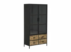 Vitrinekast Valeria 95cm - mango massief - naturel & zwart- Vitrinekasten|Vitrinekasten