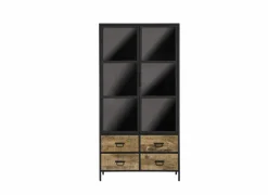 Vitrinekast Valeria 95cm - mango massief - naturel & zwart- Vitrinekasten|Vitrinekasten
