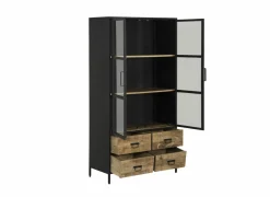 Vitrinekast Valeria 95cm - mango massief - naturel & zwart- Vitrinekasten|Vitrinekasten