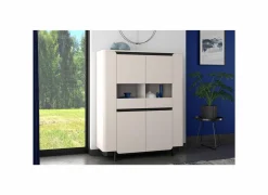 Vitrinekast Vodol 130cm - decor - zand & zwart- Vitrinekasten|Vitrinekasten