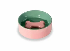 Voerbak Ø12cm - stoneware - roze & groen- Voerbakken