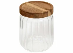Voorraadpot Harmony 0,5L - glas - transparant & acacia- Bewaardozen